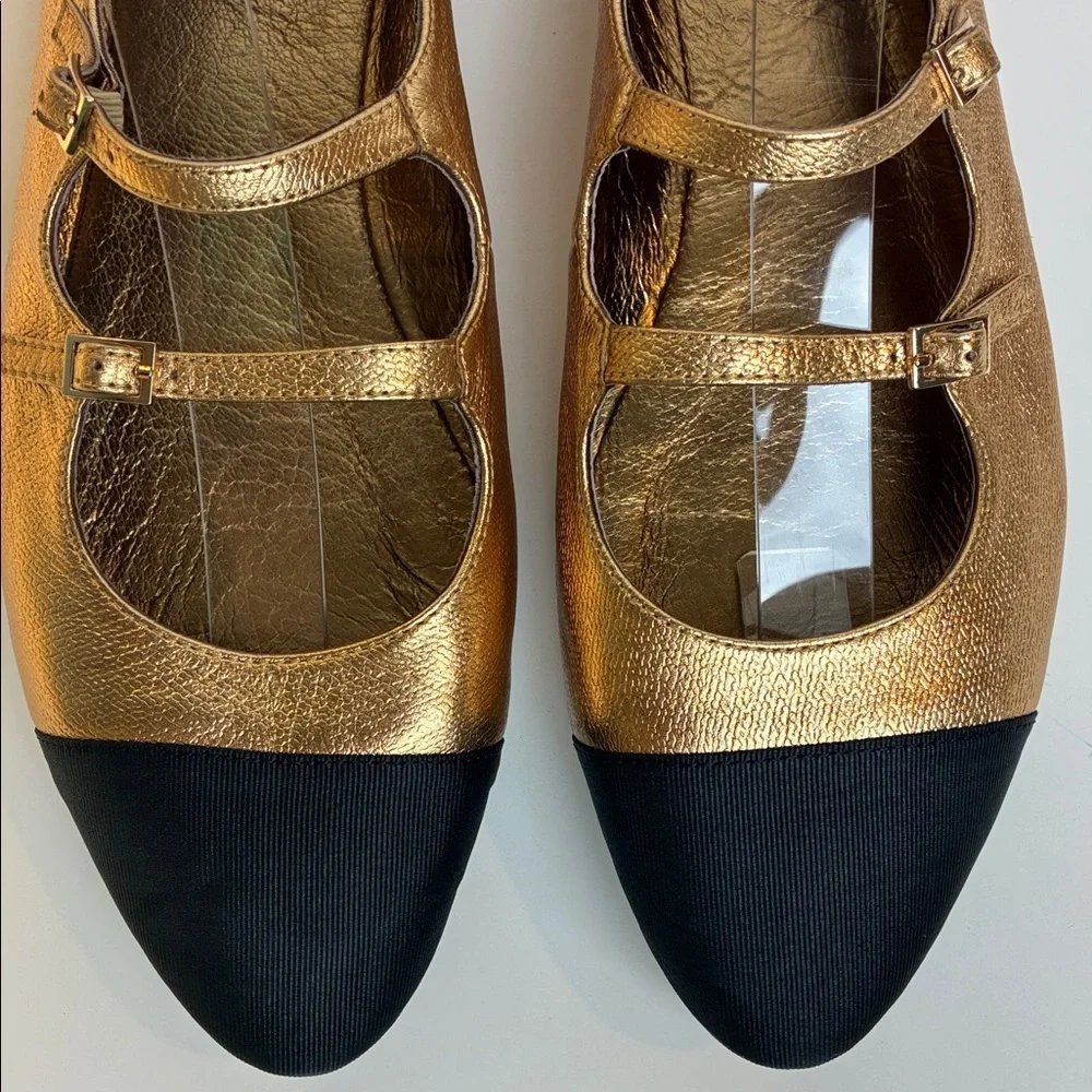 Jeffrey Campbell NEW Satine Double Strap Gold Metallic Mary Jane Flat Size 9.5